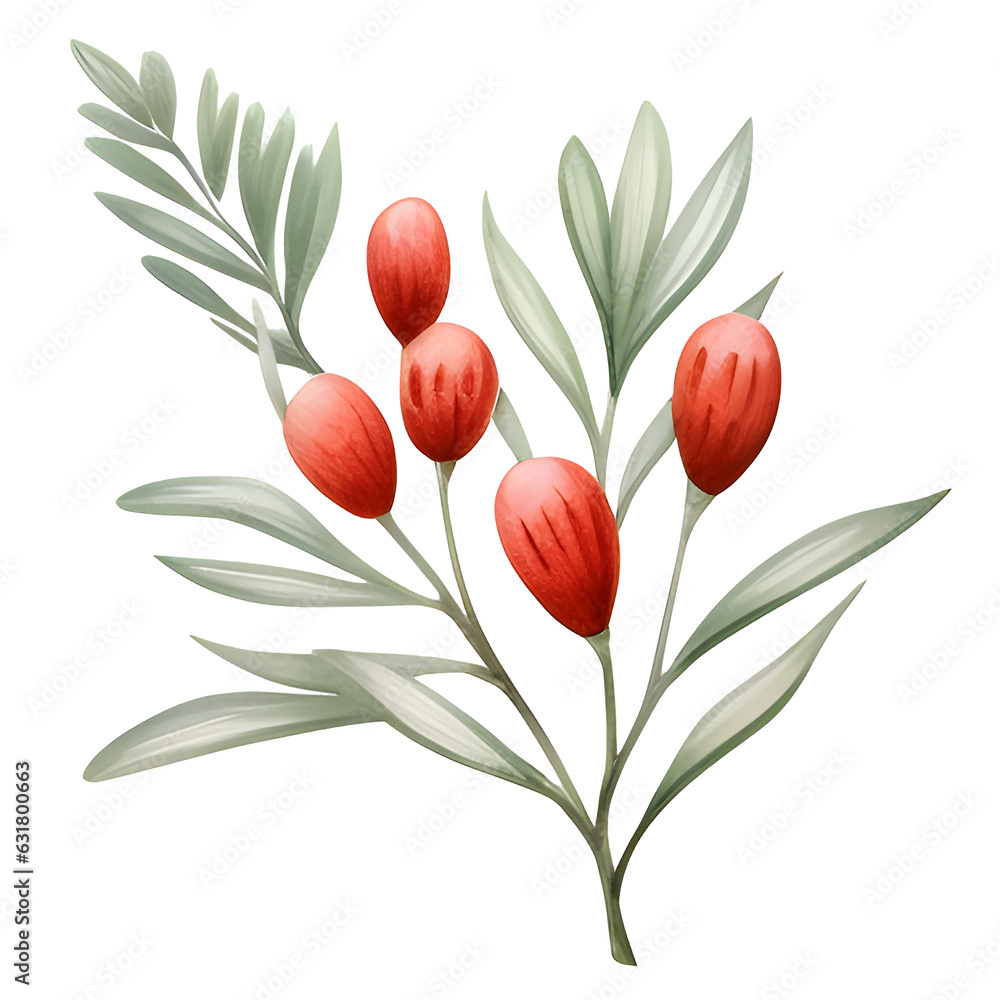 Obraz premium One branch red Christmas berry illustration