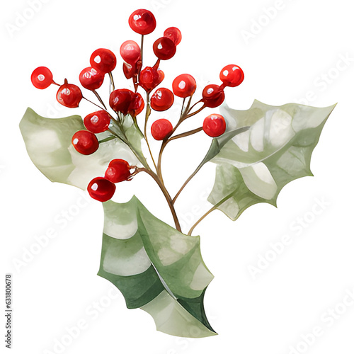 Red Christmas berry watercolor illustration
