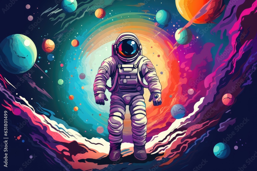 Fototapeta premium Astronaut in space with universe background in pastel colors. Generative Ai.