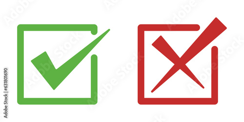 Right wrong symbol icon in square cut effect. Right, Wrong, Exclamation mark color. Vector set of flat box check mark, X mark icons, exclamation point. Checkmark, exclamation square sign, X mark