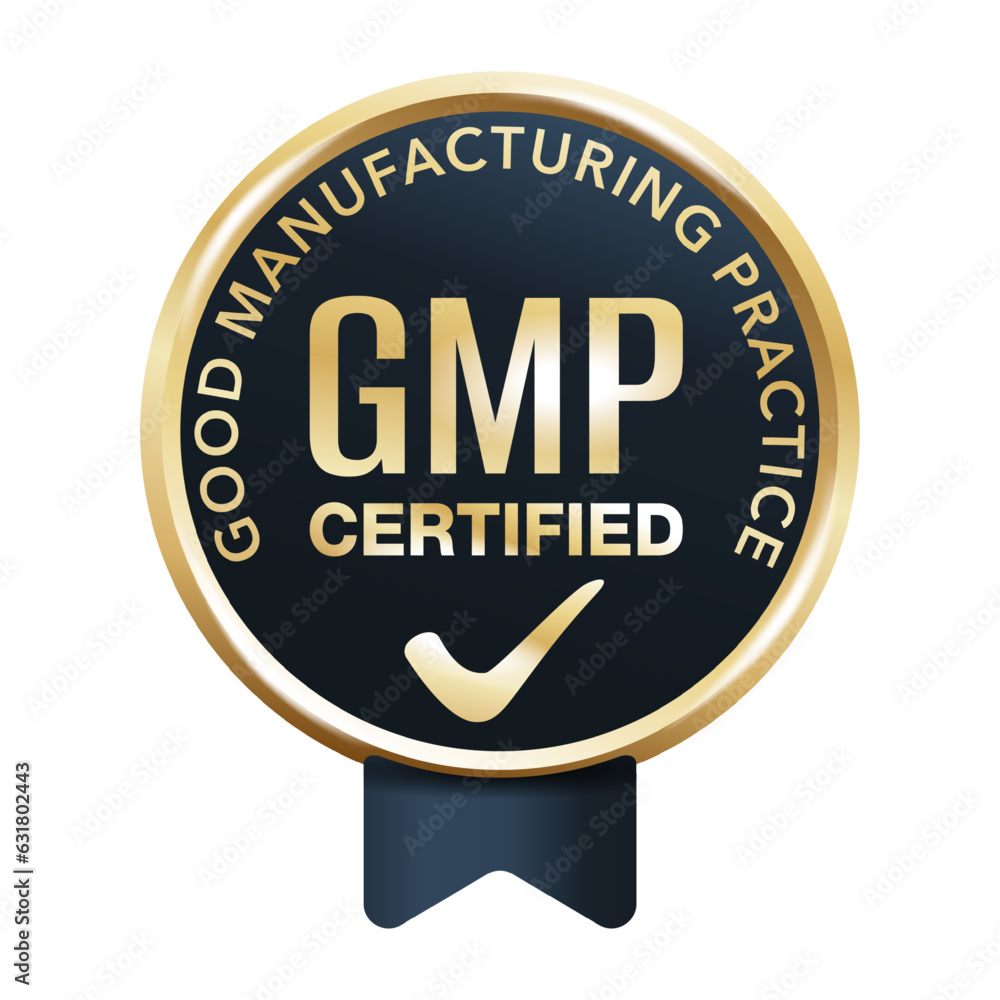 GMP certified golden 3D emblem. Good manufacturing
