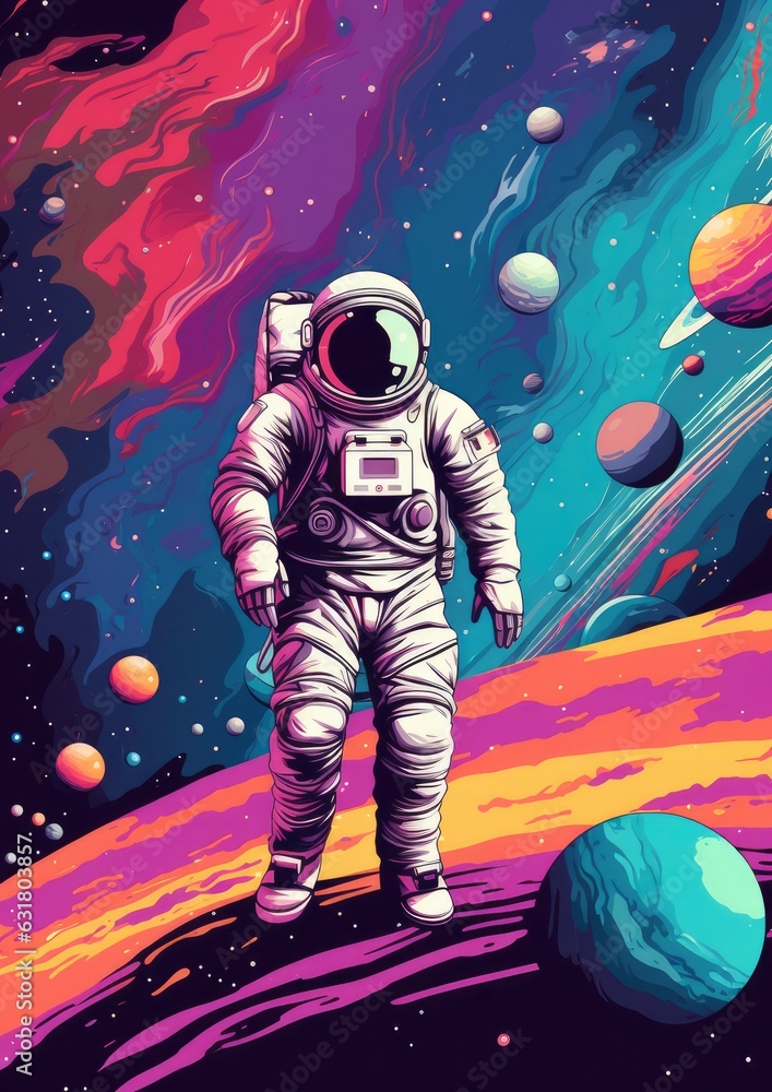 Astronaut in space with universe background in pastel colors. Generative Ai. Astronaut in space with universe background in pastel colors. Generative Ai.
