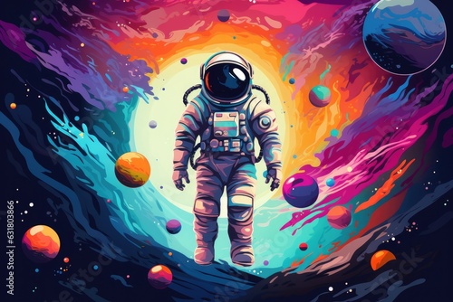 Astronaut in space with universe background in pastel colors. Generative Ai.