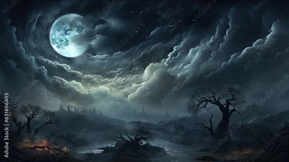 Luminous moon and Ethereal clouds, Generated AI Luminous moon and Ethereal clouds, Generated AI