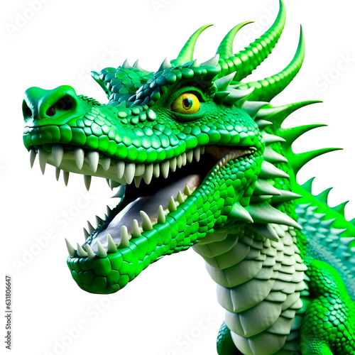 The head of a large green dragon  illustration without background