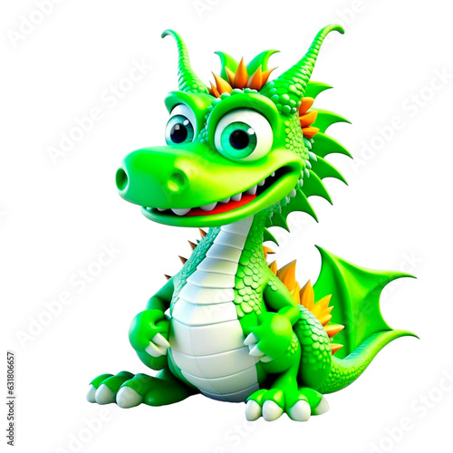 Cartoon dragon of green color  good-natured with a smile  without background
