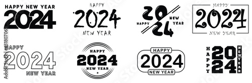 Big Set of 2024 Happy New Year logo text design. 2024 number design template. Collection of 2024 Happy New Year symbols.