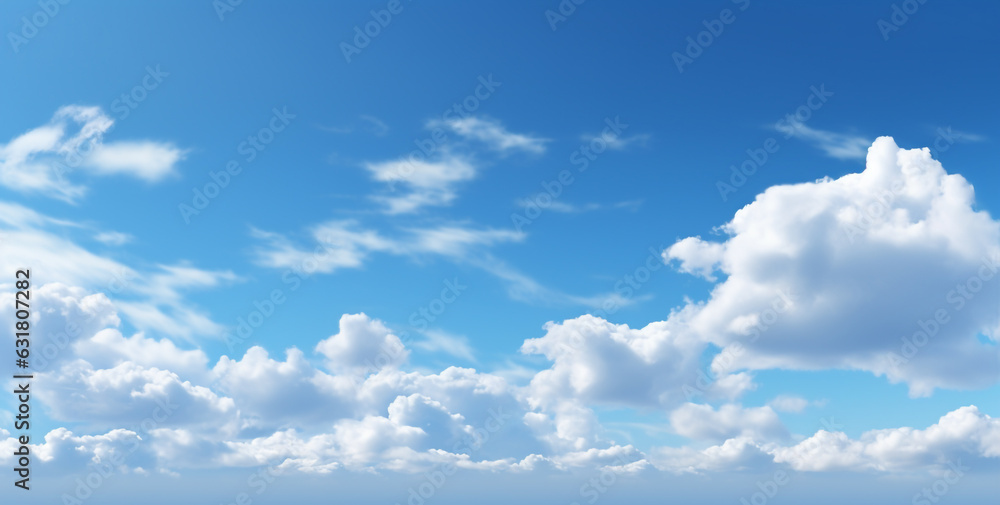 blue sky with cumulus clouds on a sunny day. Generative Ai. blue sky with cumulus clouds on a sunny day. Generative Ai.