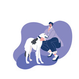 Female dog sitter vector illustration.