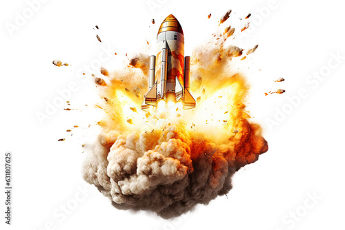 A rocket launch isolated on white background - Generative AI