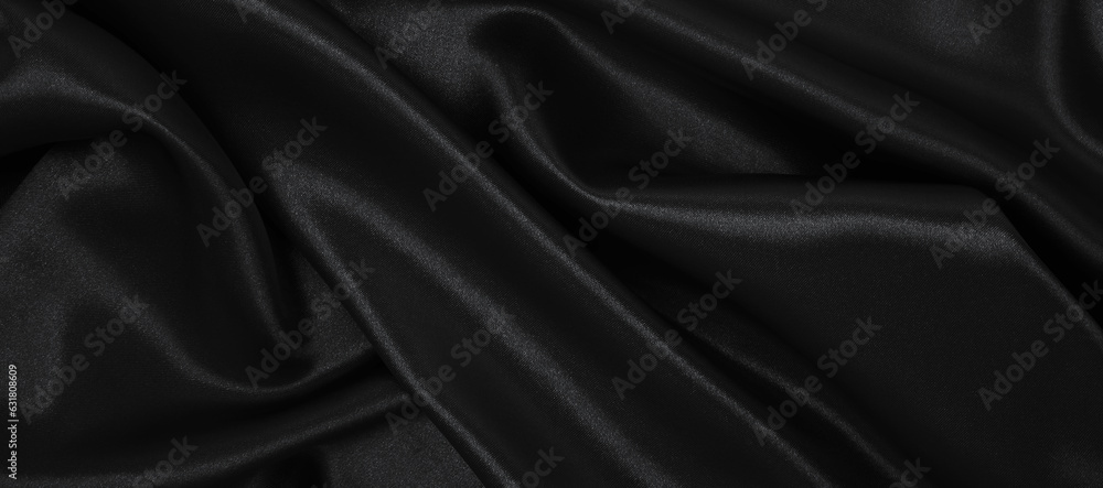 Fototapeta premium Smooth elegant black silk or satin luxury cloth texture as abstract background. Luxurious background design