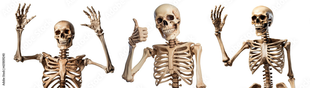 Set of Halloween skeletons isolated on white background - Generative AI Set of Halloween skeletons isolated on white background - Generative AI