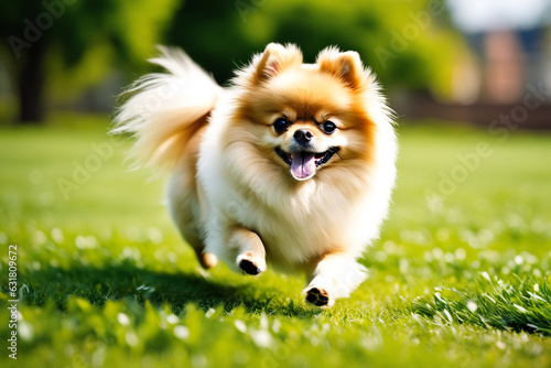 happy dog on the grass. Generative AI