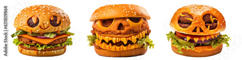 Halloween burgers isolated on white background - Generative AI