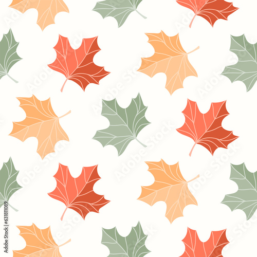 Seamless pattern of doodle maple leaves on isolated background. Hand drawn background for Autumn harvest holiday, Thanksgiving, Halloween, seasonal, textile, scrapbooking.