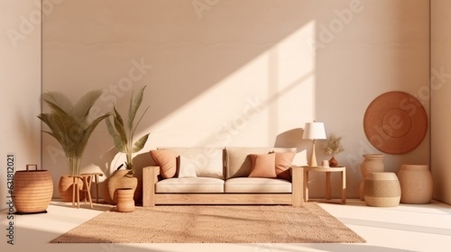 living room interior design creative ideas mockup template sofa in contemporary minimal wall decoration easy and relax mood natural color schematic material house beautiful ideas concept,ai generate