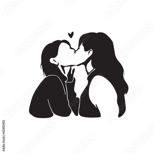 Embrace love's beauty with this captivating illustration of a silhouette of a kissing girl lesbian couple. A celebration of love and acceptance.