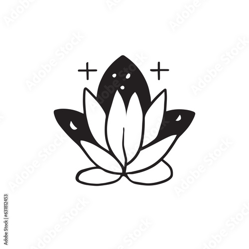 Find inner peace with this captivating black and white lotus yoga logo in minimalism style. A symbol of tranquility and mindfulness.
