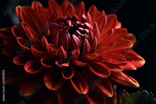 Red chrysanthemum on a black background close-up