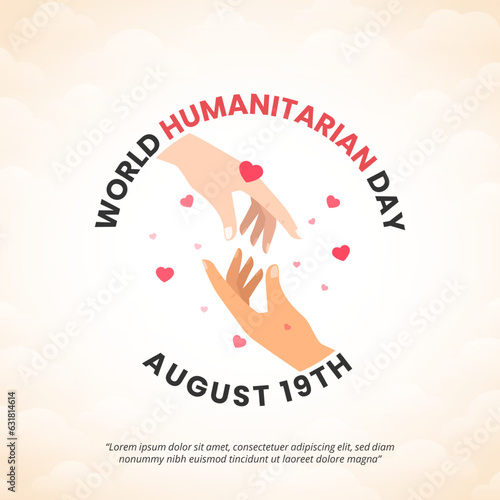 Square World Humanitarian Day background with a helping hand and love heart illustration