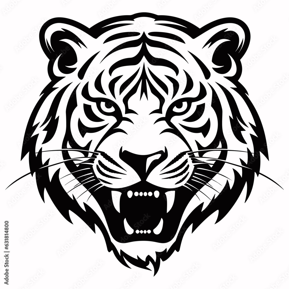 Mascot. Vector head of tiger. Black illustration of danger wild cat isolated on white background
