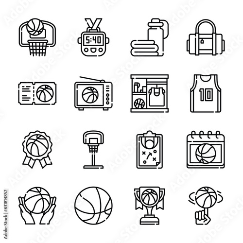 Set of basket ball outline icon vector.