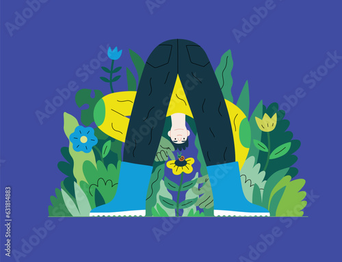 Greenery, ecology -modern flat vector concept illustration of a male gardener carrying the plants. Metaphor of environmental sustainability and protection, closeness to nature