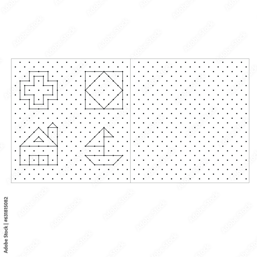 Practice exercise: Draw an isometric cube on each of these shapes using the dotted lines on a dots grid. Line drawing on a school math sheet with a white background, exploring the world of geometry. Practice exercise: Draw an isometric cube on each of these shapes using the dotted lines on a dots grid. Line drawing on a school math sheet with a white background, exploring the world of geometry.