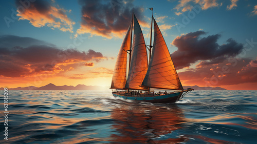 sailing boat in the sea at sunset,generative ai