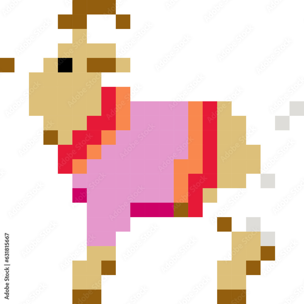 Goat cartoon icon in pixel style