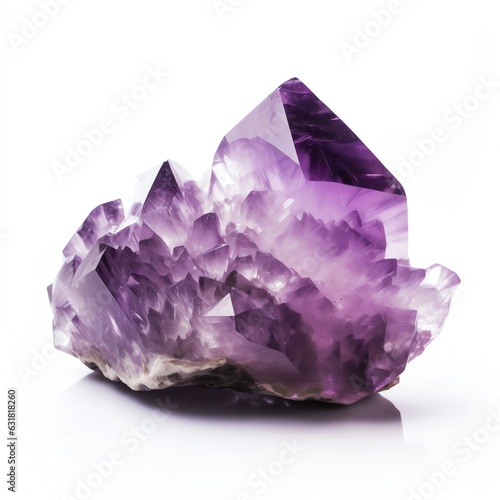 Amethyst crystal with shadow on white background