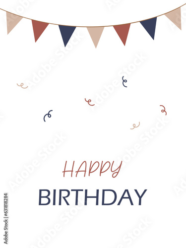 Happy birthday, birthday party flags on white background.
