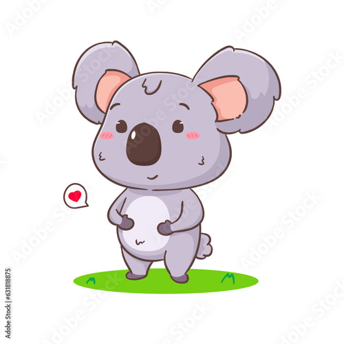 Cute koala bear cartoon character. Adorable kawaii animal vector illustration. Isolated white background. 