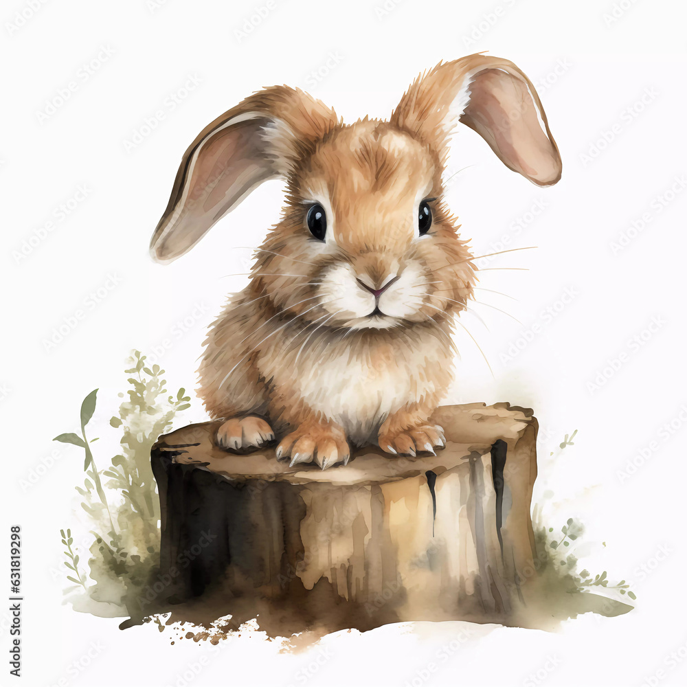 cute baby rabbit in watercolor style