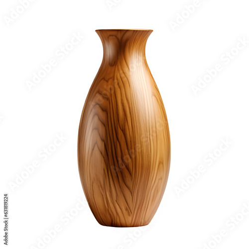 wooden vase isolated on transparent background ,wooden jug cut out ,generative ai