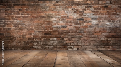 old concrete and ruined brown brick background with old antique room floor.