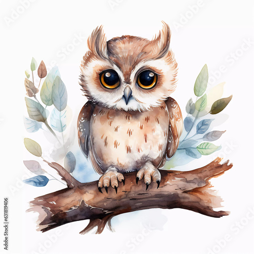 cute baby owl in watercolor style