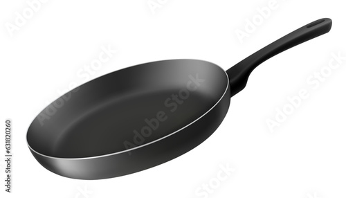 Black empty frying pan with nonstick surface isolated on white background, close-up. Design template. Vector realistic 3d design