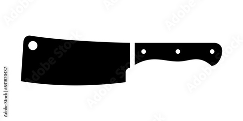 Black butchers hatchet knife. Kitchen steel tool with wide blade for chopping and butchering meat and vector poultry
