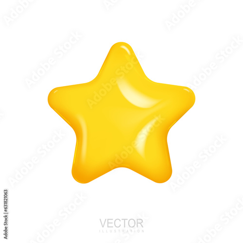 3d render of a glossy yellow star on a white background. Realistic 3d design cartoon style