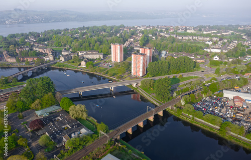 Wallpaper Mural Dumbarton town aerial view with the River Leven and Firth of Clyde Torontodigital.ca