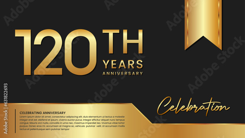 120th anniversary template design in gold color isolated on a black and gold background, vector template