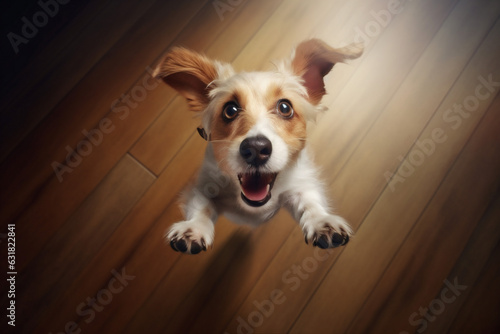 dog doggy fly white up pet animal background purebred jump cute. Generative AI. © VICHIZH