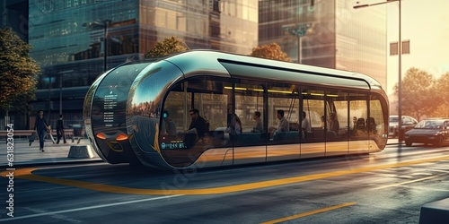 Urban bus of futuristic design. Generative AI photo