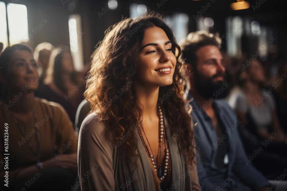 Group meditation in a yoga studio breathing exercises Man and woman meditating and breathing with eyes closed and the concept of breathing exercise Group meditation in a yoga studio breathing exercises Man and woman meditating and breathing with eyes closed and the concept of breathing exercise