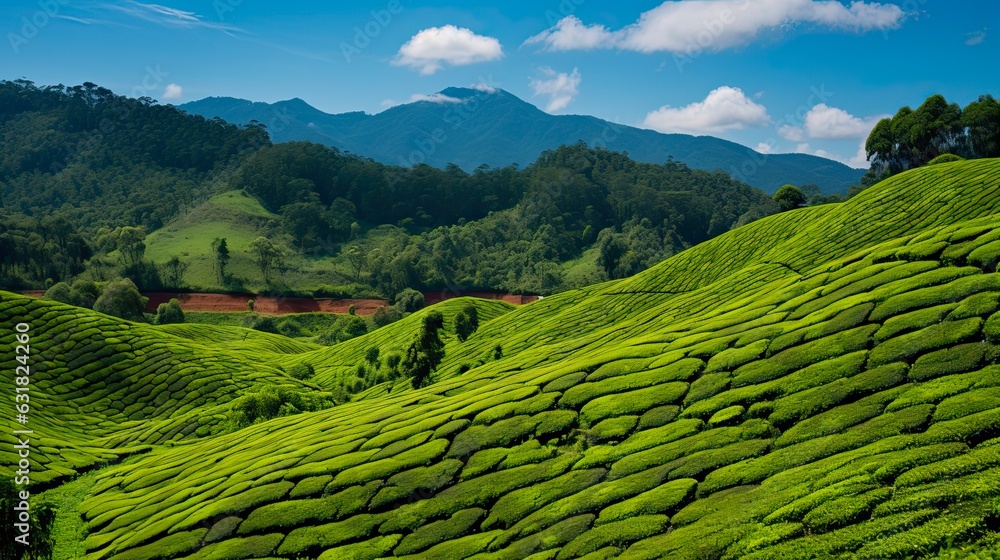Buffer Zone Sign amidst Picturesque Green Tea Plantations of Munnar, Kerala, India - A Serene Indian Landscape. Generative AI