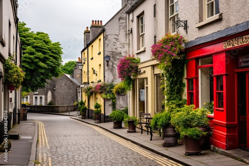 Exploring Kilkenny  Irish Cityscape Featuring Castle  Architecture  and Scenic Streets and Buildings. Generative AI