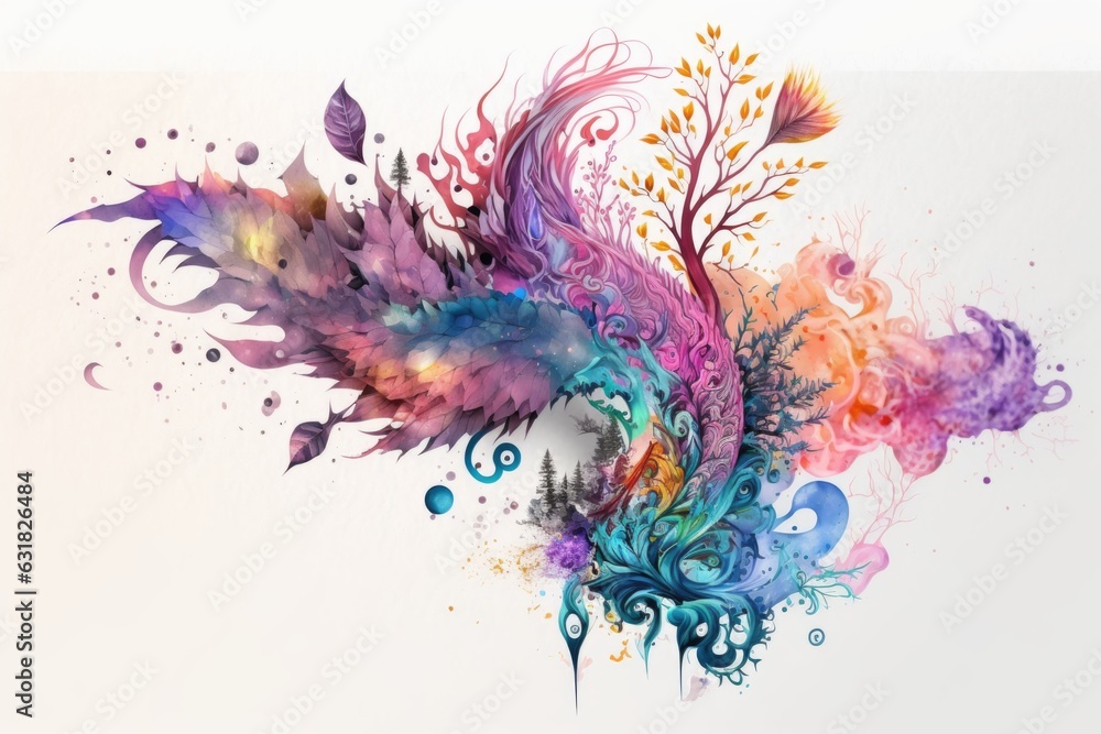 Colorful watercolor splashes and blots on a white background