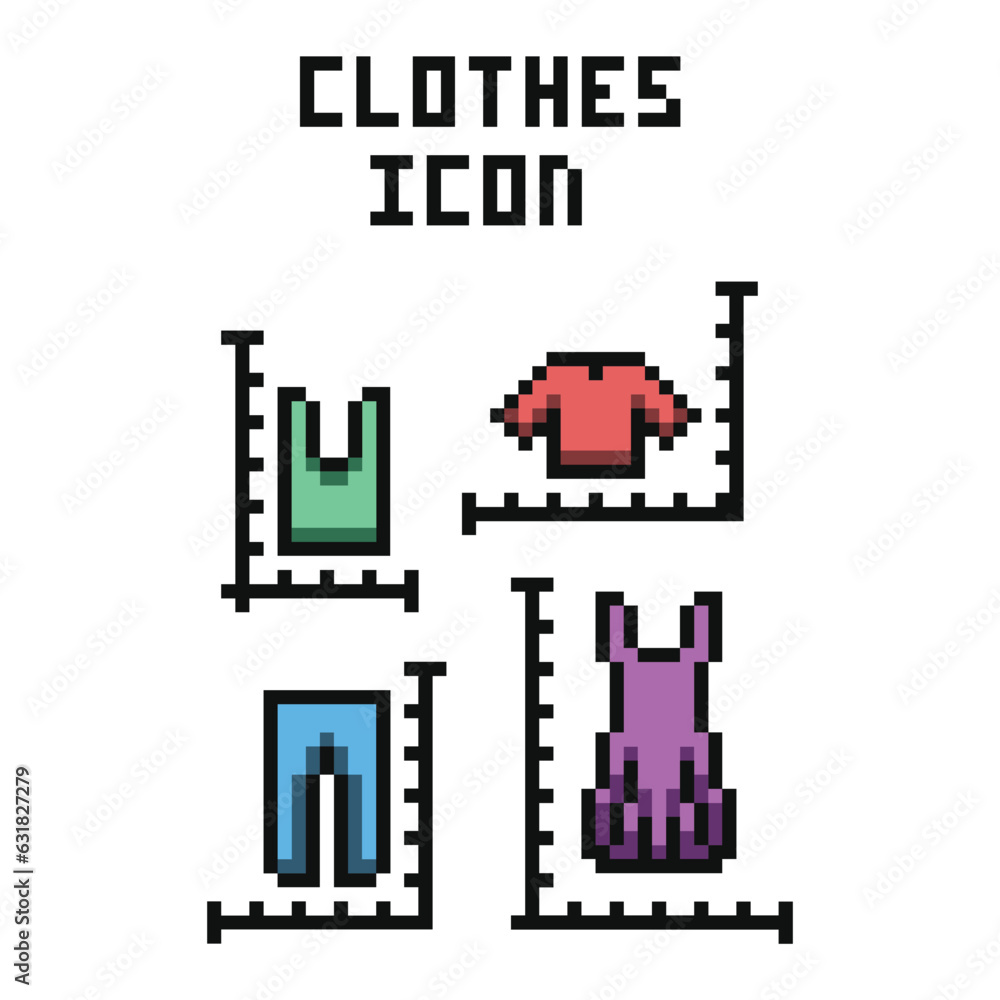 this is clothes size icon set in pixel art with simple color and white background this item good for presentations,stickers, icons, t shirt design,game asset,logo and your project.