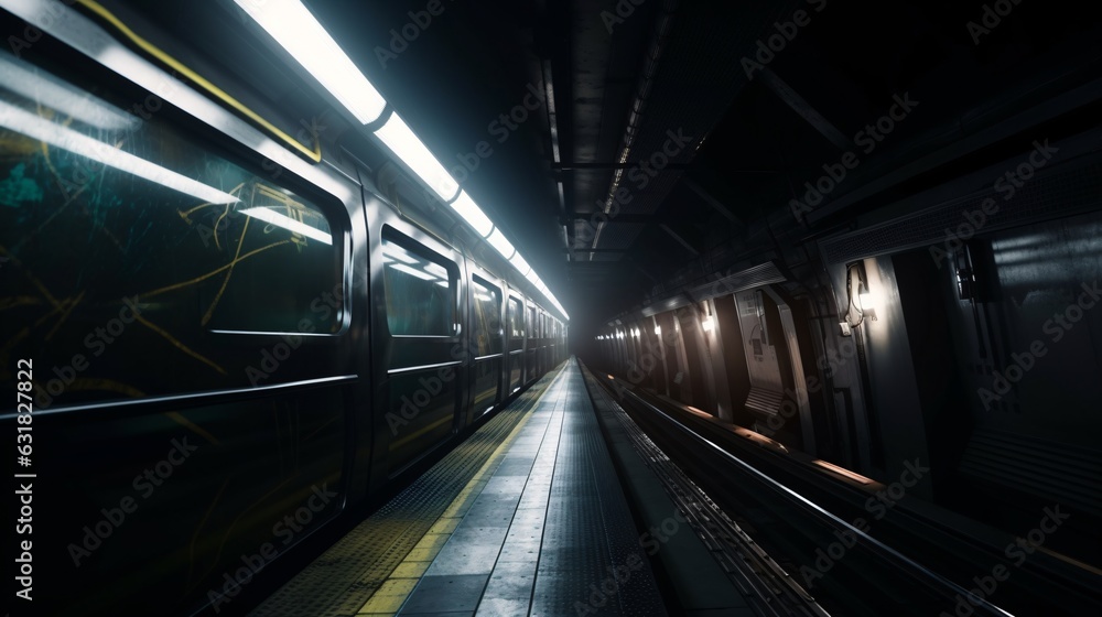 Speeding Through the Underground: Modern Subway Train in Motion, Generative AI